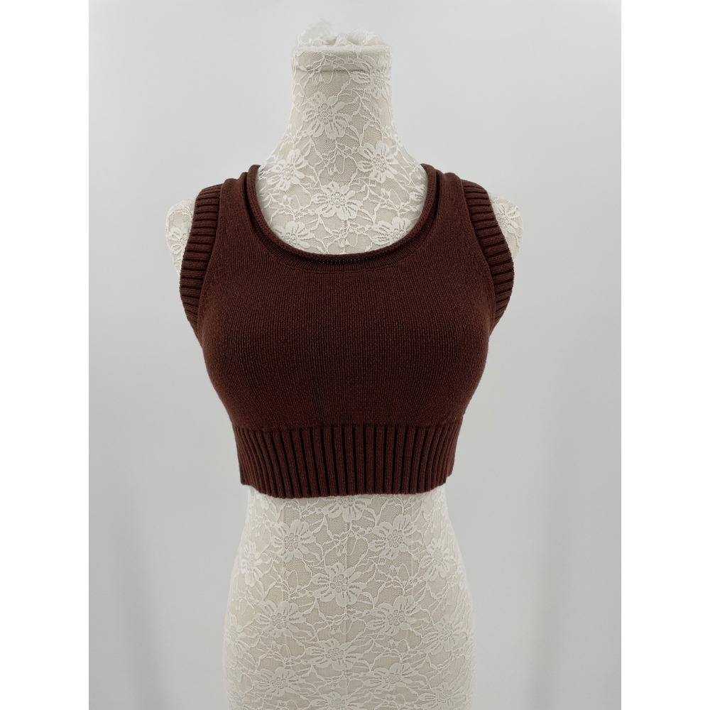 Reformation‎ Organic Cotton Knit Cropped Tank Top Brown XS Scoop Neck Sleeveless